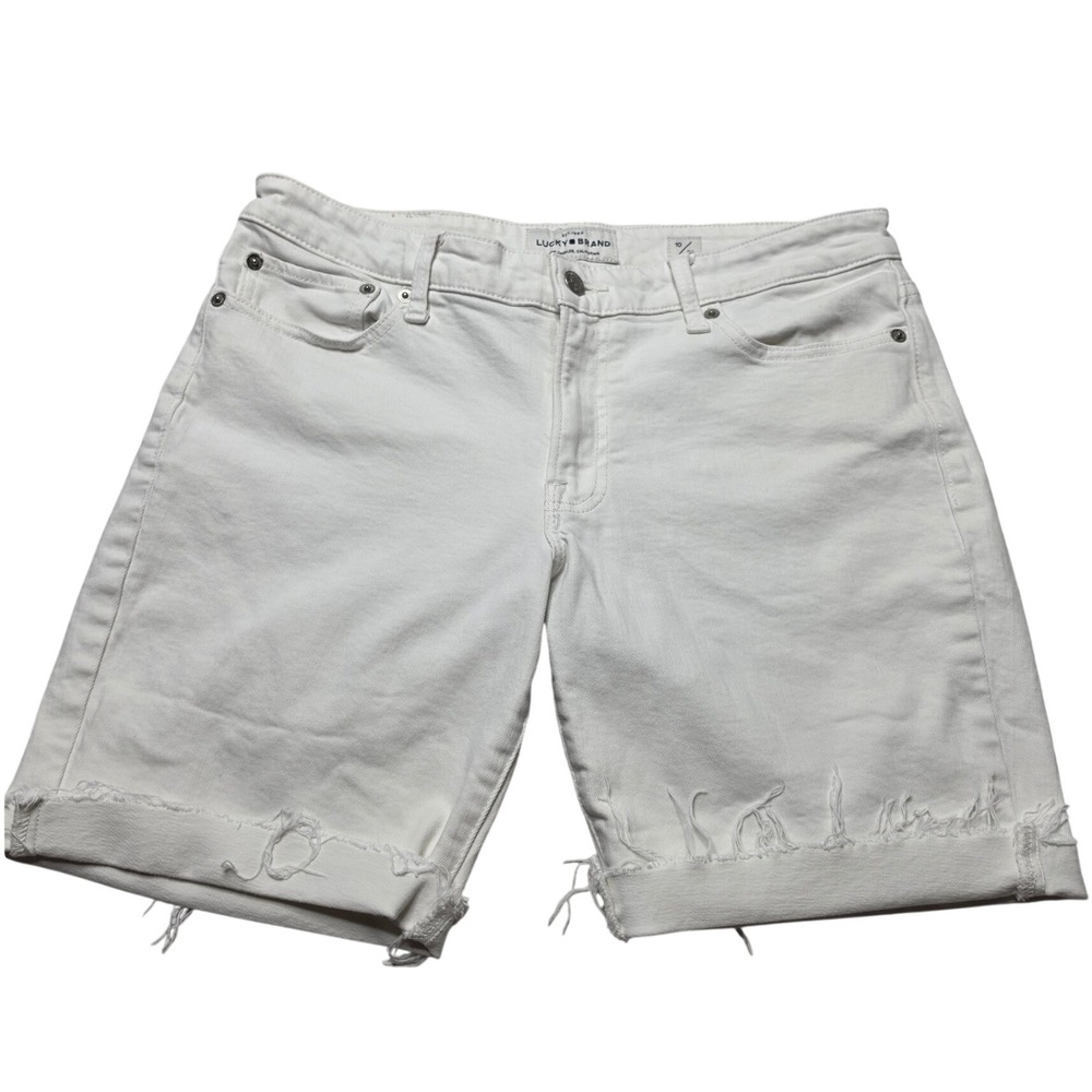 Lucky Brand Sweet Crop White Denim Shorts Raw Hem Size 10 30 Mid Rise Summer